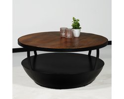 Salontafel rond mangohout Kayleigh 80x80 bruin side table industrieel bijzettafel mango hout duurzaam