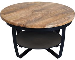 Salontafel rond mangohout Sandy zwart side table industrieel duurzaam massief hout mango bijzettafel