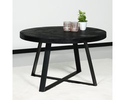 Salontafel rond mangohout Teun zwart side table industrieel bijzettafel mango hout