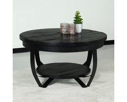 Salontafel rond mangohout zwart side table industrieel duurzaam massief hout mango bijzettafel