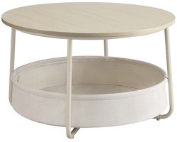 Salontafel - Rond - Met Mand - Natuurlijke Beige - Crèmewitte Stof
