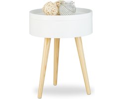salontafel rond - Ø 38 cm - scandinavisch - met dienblad - met opbergruimte - wit
