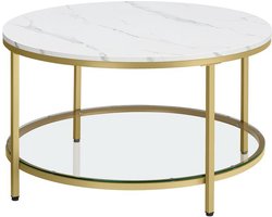 Salontafel - Rond Salontafel - banktafel - woonkamertafel met glasplaat - veel opbergruimte - Woonkamertafel met glazen blad - moderne stijl - Marmer Wit-Metallic Goud
