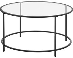 Salontafel rond - Salontafel industrieel - Koffietafel - ‎93 x 93 x 7 cm - Glas - Staal - Zwart