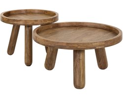 Salontafel Rond Set van 2 - Bijzettafeltjes Woonkamer - Bijzettafels Rond Staal - Antieke Ronde Tafelset - Salontafel Industrieel Hout - Decoratie Salontafel - Salon Tafel Industrieel & Landelijk - Grote Tafel & Kleine Tafel