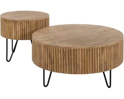 Salontafel Rond Set van 2 - Bijzettafeltjes Woonkamer - Bijzettafels Rond Staal - Antieke Ronde Tafelset - Salontafel Industrieel Hout - Decoratie Salontafel - Salon Tafel Industrieel & Landelijk - Grote Tafel & Kleine Tafel