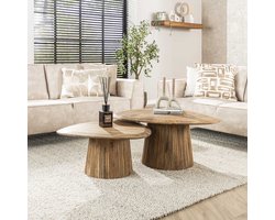Salontafel Rond Set van 2 - Bijzettafeltjes Woonkamer(61 x 61 x 32,5 cm) - Bijzettafels Rond Hout - Antieke Ronde Tafelset - Salontafel Industrieel Hout - Salon Tafel Industrieel & Landelijk - Grote Kleine Tafel