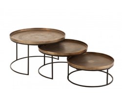 Salontafel Rond Set van 3 - Bijzettafeltjes Woonkamer - Bijzettafels Rond Staal - Antieke Ronde Tafelset - Decoratie Tafel - Decoratie Salontafel - Salon Tafel Industrieel & Landelijk - Grote Tafel & Kleine Tafel