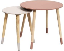 Salontafel rond tweekleurig roze engineering hout - klein - 33 x 40 cm - 43 x 48 cm - 2 stuks