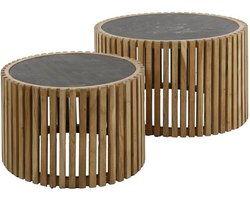 Salontafel Rond - Zwart Leisteen/Acaciahout - Set Van 2 - Slate - Giga Meubel