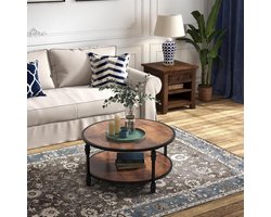 Salontafel - Ronde salontafel van 30,5 inch - Salontafel met twee niveaus - Houten industriële ronde salontafel - Metalen frame - Voor de woonkamer, wachtkamer, rustiek bruin - 77×77×49 cm