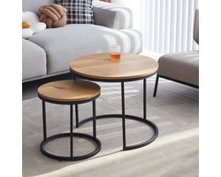 SalonTafel - Ronde Tafel - Tafelset van 2 - Rond Tafeltje - Bijzettafel - Hout - 60CM&40CM