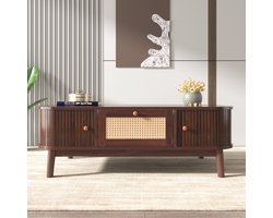 Salontafel - Rotan - Schuifdeuren - Massief Hout - Landelijke Stijl