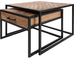 Salontafel Ruby Visgraat - Bruin Mangohout - Set van 2 - Visgraat patroon