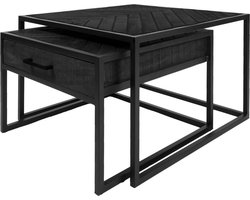 Salontafel Ruby Visgraat - Zwart Mangohout - Set van 2