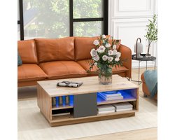 Salontafel, salontafel met LED-verlichting incl. afstandsbediening, woonkamertafel in oude houtlook, bijzettafel met grote opbergruimte, salontafel in boomstijl