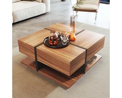 salontafel - salontafel met4 laden - vierkant78x78x36cm - Unieke kleuraanpassing Bruin / Zwart en houten met opbergruimte