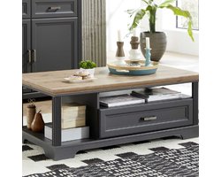 Salontafel Samine 1 lade & 2 vakken - grafiet/eik - Emob - Salontafels outlet - Grijs - Spaanplaat - Salontafels outlet - Op voorraad