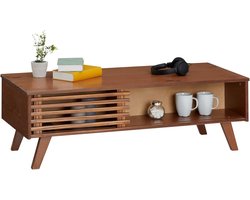 Salontafel Scandinavisch Design met Opbergruimte en Schuifdeur Massief Grenen Kastanje