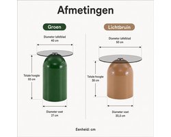 Salontafel Set 2-delig - Klokvormig Design - Gehard Glas & Koolstofstaal - Woonkamer - Groen & Lichtbruin
