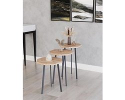 Salontafel set 3-delig, bijzettafel, 3-delige set, achthoekige tafel, moderne salontafel, design bijzettafel, kleine tafels, gouden meubels, geometrische salontafel (houtlook)