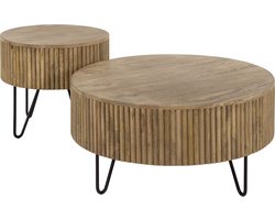 Salontafel set | 80 cm | wave | rond | zandkleur | massief mangohout | modern