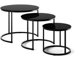 Salontafel Set - Bijzettafel set Koffietafel - Woonkamer Inrichten - Ruimtebesparend Ontwerp - 3 Delen - Glas Zwart