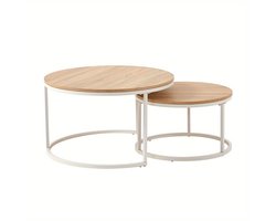Salontafel Set – Bijzettafels – Nesting Tafels – Koffietafels – Ronde Tafels – Beukenhout MDF – Ruimtebesparend Design – Set Van 2