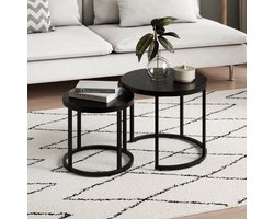 Salontafel set - Bijzettafels rond - Woonkamer inrichten - In elkaar schuifbaar - Set van 2 - Zwart