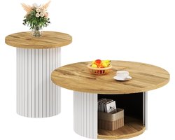 Salontafel Set - Bijzettafels - Woonkamer Inrichten - Scandinavisch Design - 2 Delig - Natuurlijk Hout