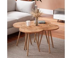 Salontafel set - Bijzettafels - Woonkamer meubel - 4-delig uitklapbaar - 48 x 45 x 32 cm - Houtkleurig