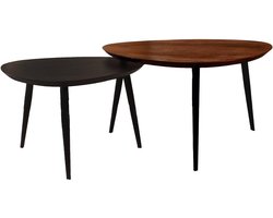 Salontafel set - Bijzettafels - Woonkamer meubels - Organische vormen - 75x75x45cm - Bruin Zwart