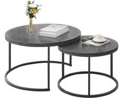 Salontafel Set - Koffietafels - Woonkamer Inrichten - Stapelbaar Twee Niveaus - 80 en 60 cm - Grijs Marmerlook