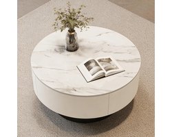 Salontafel Set - Luxe Tafels - Woonkamer Inrichting - Ronde Steen Bladen - 70 x 60 x 60 cm - Wit