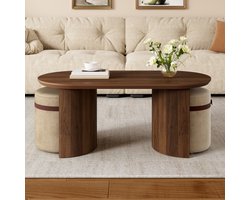 Salontafel Set Met 2 Hockers Ovale Woonkamertafel Met Moderne Vorm En Opbergruimte Onder De Tafel Hout Walnoot 108x50x44 Cm