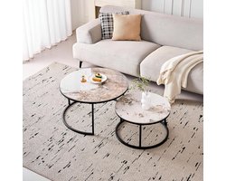Salontafel Set - Nesting Tafels - Woonkamer Inrichten - Keramisch Steen Blad - 70 cm - Pandora Zwart
