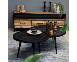 Salontafel set rond Industrieel Design | Mangohout Staal | 58-76cm