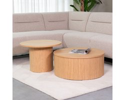 Salontafel Set Rond Naturel Eiken - 120x70x40 cm - 2-delige Design Tafels - Handgemaakt Eikenfineer - Scandinavische Woonstijl - Medahomestore Olivo