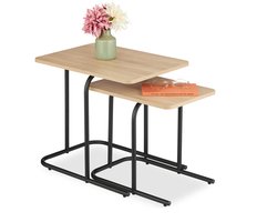 Salontafel - set van 2 - 2 groottes - hout look - metalen poten - lichtbruin-zwart
