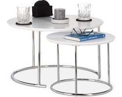 salontafel - set van 2 - 2 groottes - staal - houtlook - rond - woonkamer - wit