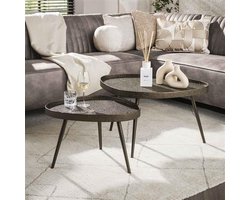 Salontafel set van 2 | 80 cm | bijzettafels | bruin | driehoekig | organisch | liquid metal look
