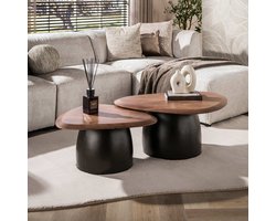 Salontafel set van 2 | 92 x 72 x 41 cm | bijzettafels | bruin | massief acacia