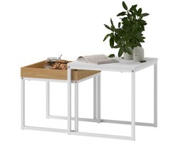 Salontafel set van 2 - Bijzettafel - Tafeltje - Vierkant - Metaal - Wit