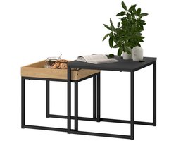 Salontafel set van 2 - Bijzettafel - Tafeltje - Vierkant - Metaal - Zwart