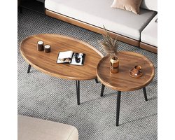 Salontafel - Set van 2 - Hout - Rond - Ovaal - Bijzettafels - Metalen Poten