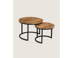 Salontafel Set van 2 Mangohout – Rond – Rustiek – Industrieel