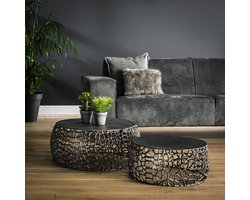 Salontafel set van 2 Maze | zandgegoten design | zwart nikkel | 75x75x30 cm | robuust en modern | woonkamer