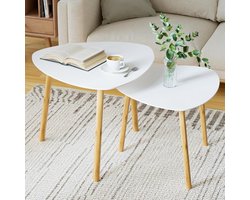 Salontafel set van 2 – moderne ronde bijzettafels voor woonkamer, slaapkamer of balkon – stijlvolle koffietafels in wit design