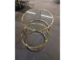 Salontafel Set van 2 Rond – Glazen Tafelblad – Goud Metalen Frame – 80 x 60 cm – Moderne/Hotel Chique Bijzettafels – Nesting Salontafels – Woonkamer