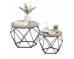 Salontafel - set van 2 - rond - houtlook - metaal - grijs-zwart